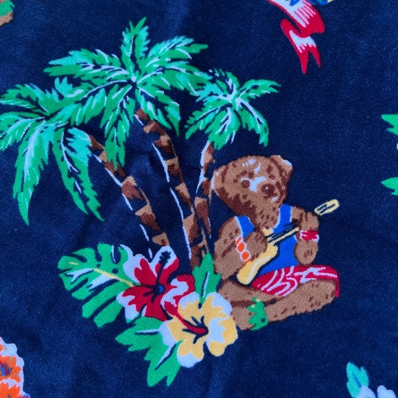 POLO RALPH LAUREN Hawaiian Polo Bear Beach Towel Navy Blue Green - Picture 5 of 12